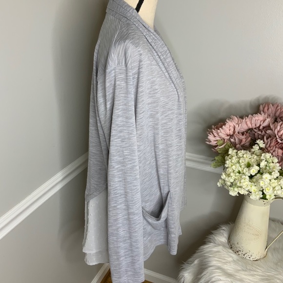 DOE & RAE Grey Long Sleeve Ruffle Layered Cardigan - Picture 3 of 8
